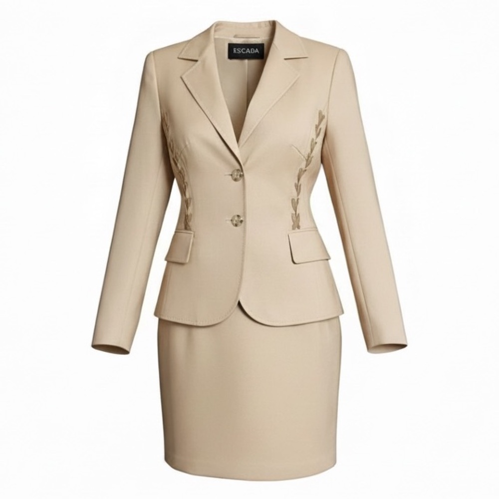 Escada Tan Corset Style Lace-Up Skirt Jacket Suit 34 4